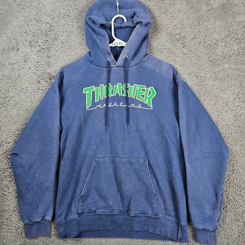 Thrasher Magazine Skateboarding Hoodie‎ Pullover Mens Small Blue Green Graphic